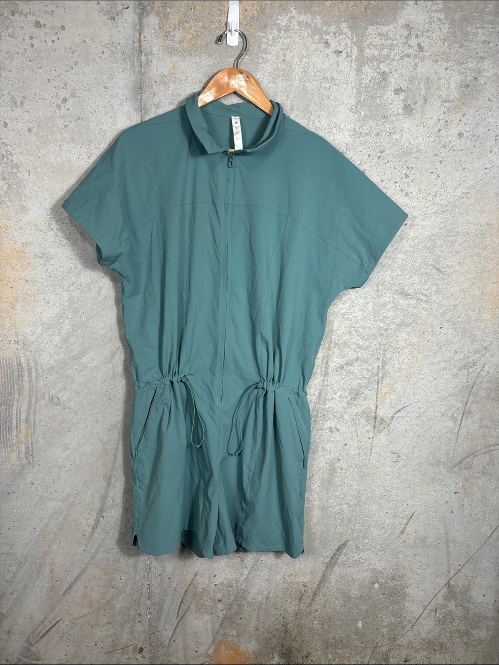 Lululemon Romper Women Pockets Short Sleeve Teal Color Stretch Rib - Picture 3 of 10